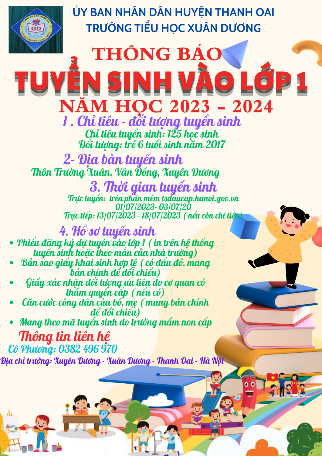 THÔNG BÁO TUYỂN SINH VÀO LỚP 1 NĂM HỌC 2023 - 20324