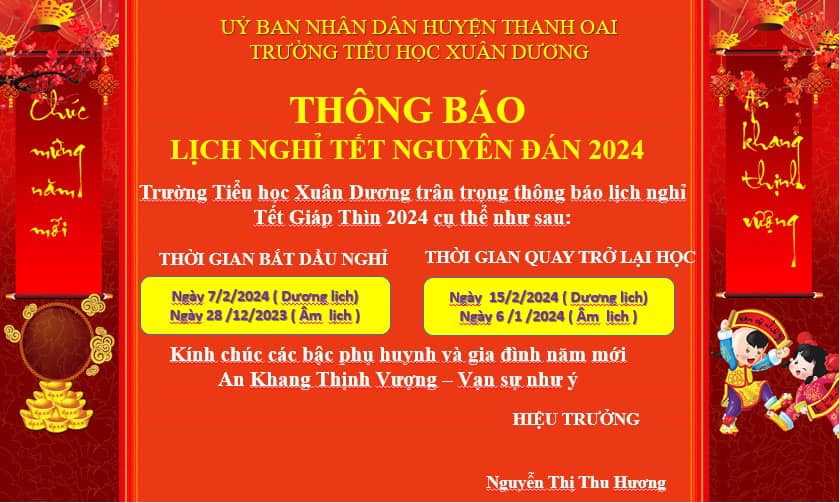 THÔNG BÁO LỊCH NGHỈ TẾT GIÁP THÌN